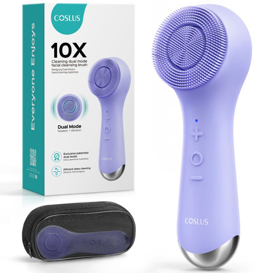 Picture of Face Scrubber Facial Cleansing Brush: 2 in 1 Spin and Vibration Patented Tech, Silicone Electric Exfoliator Scrubber with Automatic Foaming, Waterproof Face Cleanser Brush for Men and Women, Purple