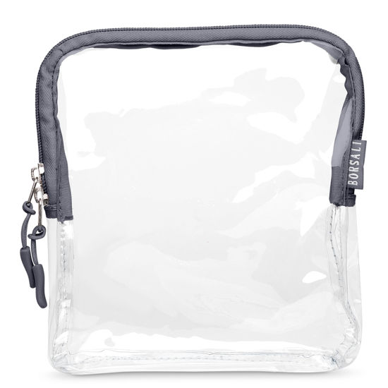 Picture of BORSALI Clear Travel Bags for Toiletries - TSA Clear Toiletry Bag for Traveling, Cosmetics, Carry on 3-1-1 Liquids & Other Items - TSA-Approved Quart Size For Luggage, Purse or Car - Gray