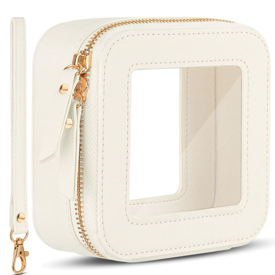 Picture of XUGUXA Clear Makeup Bag | Mini Makeup Bag | Small Makeup Bag/Small Cosmetic Bag for Purse | Cute Leather Makeup Pouch | Purse Organizer | Car Travel Purse Essentials for Women Gift (Beige Mini)