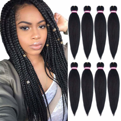 Picture of Pre-stretched Professional Braiding Hair Easy Braiding Hair 24 Inch 8 Packs Hot Water Setting Soft Synthetic Braiding Hair Extension for Twist Senegalese Crochet Hair (#1B)