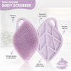 Picture of Sndyi Silicone Body Scrubber, Gentle Exfoliating Body Scrubber for Sensitive Skin, Leaf Shaped Shower Scrubber for Body with Lathering Bristles, Silicone Loofah Body Brush for Showering, Purple