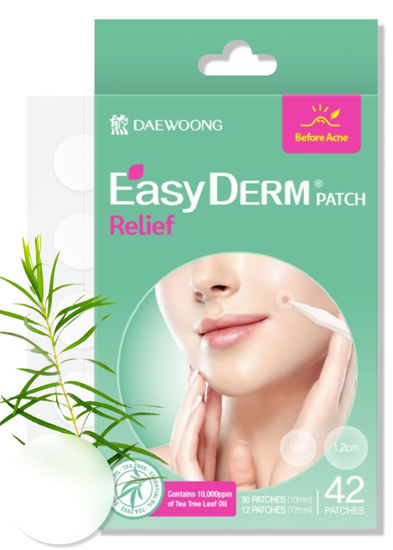 Picture of EasyDerm Relief Invisible Patch(42 counts) I Contains 10,000ppm of Tea Tree Oil, Pimple Patch, Ultra-slim 0.1mm, Waterpoof, Korean Pimple Patches