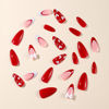 Picture of Almond Press on Nails Red Fake Nails Valentine's Day False Nails Medium French Tip Acrylic Nails with Heart Bow Design Glossy Glue on Nails Full Cover Stick on Nails for Women Manicure Kit 24Pcs