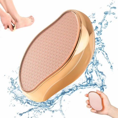 Picture of BEZOX Glass Foot File Callus Remover, Crystal Pedicure Foot Scrubber for Travel Use, Portable Handheld Sized Foot Scraper for Cracked Heel - Shinning Golden