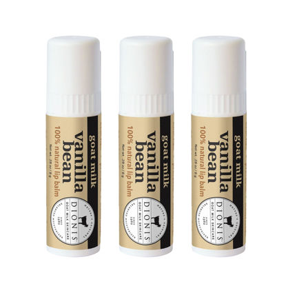 Picture of Dionis Goat Milk Skincare Vanilla Bean Holiday Lip Balm Gift Set - Beeswax, Shea Butter & Coconut Oil Lip Care Products Made in The USA - Cruelty Free Lip Moisturizer for Chapped Lips, 0.28oz 3 Pack