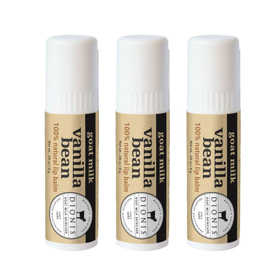 Picture of Dionis Goat Milk Skincare Vanilla Bean Holiday Lip Balm Gift Set - Beeswax, Shea Butter & Coconut Oil Lip Care Products Made in The USA - Cruelty Free Lip Moisturizer for Chapped Lips, 0.28oz 3 Pack