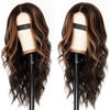Picture of AISI HAIR Dark Brown with Highlights Wig for Women, Long Wavy Lace Hairline Middle Part Synthetic Heat Resistant Wig for Daily Party-26 Inch