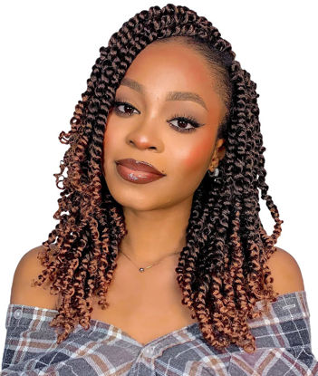 Picture of The BOHOBABE Crochet Passion Twist Hair Pretwisted 12 Inch Short Pre-looped Passion Twist Crochet Braiding Hair 8 Packs (T30)