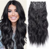 Picture of Black 20 Inch Thick Hairpieces Long Wavy Natural Synthetic Clip in Hair Extensions, for Women (4pcs, 20Inch, 1B#)