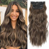 Picture of 20 inch Synthetic Hair Extensions Dark Brown Mixed Middle Brown Highlight Thick Clip In Hair Extensions Wavy Hair Extensions for Women(Dark Brown Mixed Middle Brown Highlight)
