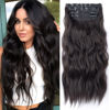 Picture of Clip in Synthetic Hair Extensions Long Wavy 4PCS Thick Hairpieces Dark Brown Fiber Double Weft Natural Hair Extensions 20 Inch for Women (4pcs, 20Inch, 6A#)