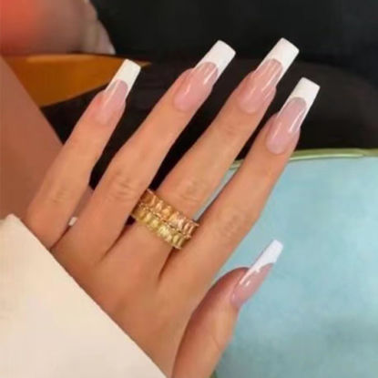 Picture of DANMANR Long Press on Nails Square French Fake Nails Full Cover Nude Acrylic False Nails for Women and Girls 24PCS (French White)