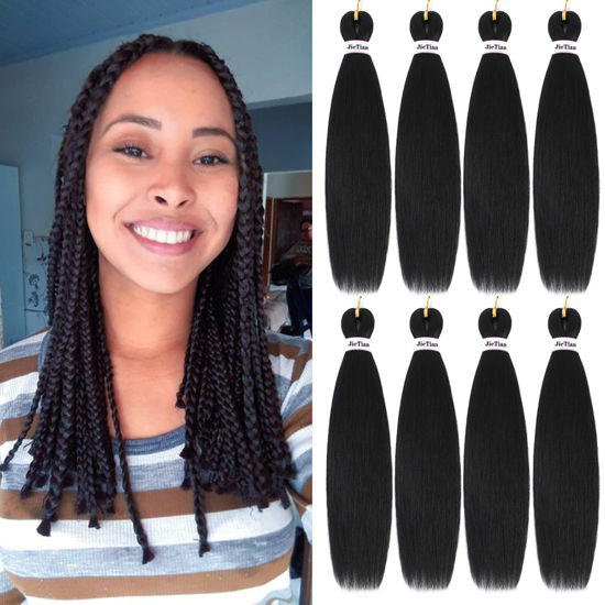 Picture of Liang Dian Pre Stretched Braiding Hair Ombre 16 Inch 8 Packs Synthetic Crochet Braids Hot Water Setting Professional Soft Yaki Texture Synthetic Hair Extensions(16 Inch 1B)