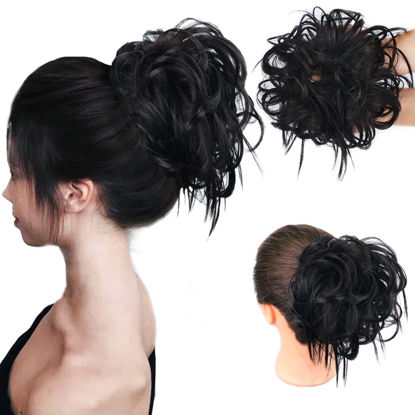 Picture of HMD Tousled Updo Messy Bun Hairpiece Hair Extension Ponytail with Elastic Rubber Band Updo Ponytail Hairpiece Synthetic Hair Extensions Scrunchies Ponytail Hairpieces for Women