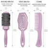 Picture of Hair Brush Set For Women - Fiora Naturals Hair Detangler Brush, Round Brush, and Comb Set - Bio-friendly Hairbrushes for Detangling and Blow Drying - For All Hair Types, Natural, Fine & Curly.