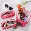 Picture of ZLFSRQ 3Pcs Checkered Makeup Bag for Women Large Cosmetic Bag Set Travel Toiletry Bag Makeup Pouch Bag for Purse Pink Zipper Storage Bag Organizer Cute Small Aesthetic Girls Car Essentials Bag