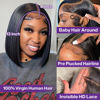 Picture of HIRIREMY Short Bob Wigs for Black Women Human Hair Straight Bob Wig 13x4 HD Lace Front Wigs Human Hair Pre Plucked Glueless Human Hair Bob Wigs for Black Women Natural Hairline 180% Density 12 Inch