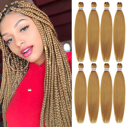 Picture of Liang Dian Pre Stretched Braiding Hair 30 Inch 8 Packs Hot Water Setting Professional Soft Yaki Texture Synthetic Hair Extensions (30 Inch (Pack of 8), #27)