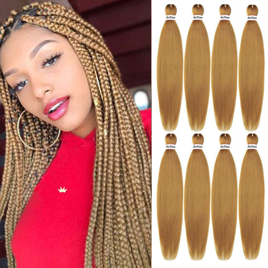 Picture of Liang Dian Pre Stretched Braiding Hair 30 Inch 8 Packs Hot Water Setting Professional Soft Yaki Texture Synthetic Hair Extensions (30 Inch (Pack of 8), #27)