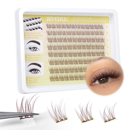 Picture of JIMIRE Brown Self Adhesive Eyelashes Press on Lash Clusters Natural Look Pre Glued Brown Cluster Eyelash Extension Wispy 10-12MM Brown Individual Lashes Clear Band Reusable Self Adhesive Lashes