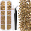Picture of One Pack 2000 Pcs of Flatback Round Mineral Gold Rhinestones 6 Sizes (1.5-6 mm) with Nail Art Rhinestone Picker Pencil And Tweezers For DIY And Salon Use