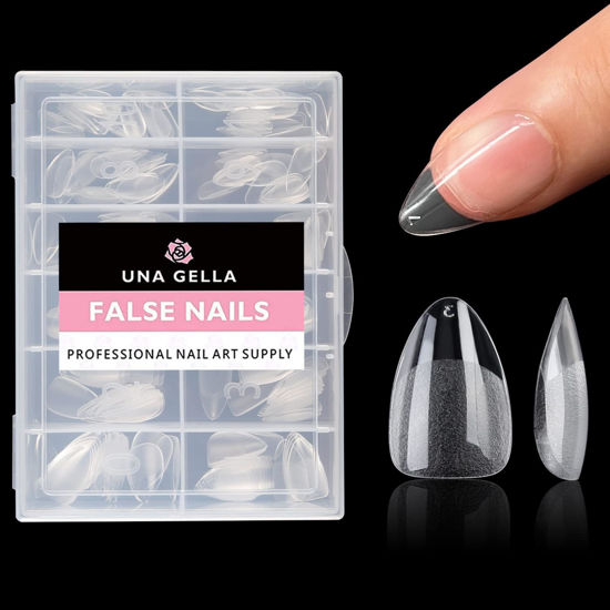Picture of UNA GELLA Short Almond Fake Nails 600pcs Short Almond Press on Nails Pre-shape Short Almond Gel Nail Tips for Full Cover Acrylic Short Almond Nails False Nails For Nail Extension12 Sizes Gelly Tips