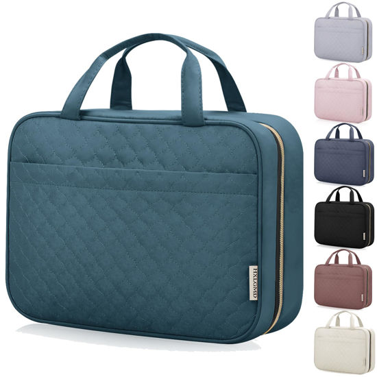 Picture of HXLGMD Travel Toiletry Bag for Women, Portable Makeup Cosmetic Bag with Hanging Hook, Travel Essentials 3 in 1 Packing Organizer Travek Bag for Accessories, Shampoo, Full-size Container, Toiletries