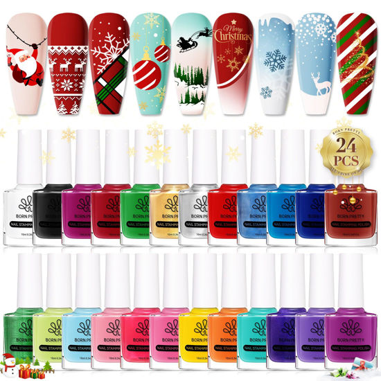 Picture of Born Pretty Nail Art Stamping Polish Halloween Nail Polish Set Manicure Print Nail Polish for Stamping Plates 24 Colors Bulk Nail Polish Set Gift Collection