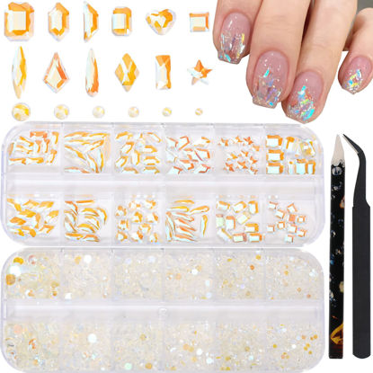Picture of HNUIX Nail Rhinestones - 2920pcs 3D Multi Shape Size, Crystal Aurora Nail Gems, Flat Back, with Kit, for Nail Art, DIY Decorations