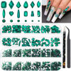 Picture of HNUIX Nail Rhinestones - 2920pcs 3D Multi Shape Size, Emerald Green Nail Gems, Flat Back, with Kit, for Nail Art, DIY Decorations