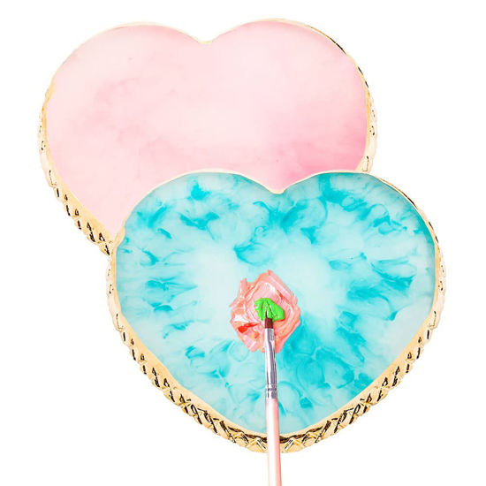 Picture of 2 Pcs Resin Nail Art Palette, Nail Art Painting Mixed Color Palettes Gold Edge Nail Holder Nail Art Display Board (Pink, Blue)