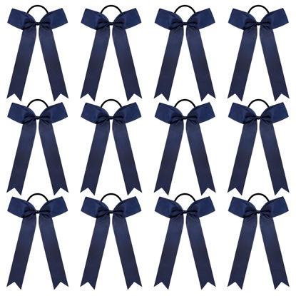 Picture of DEEKA 12 PCS Navy Blue Collegiate Style Cheer Bows for Girls Teens Softball Cheerleader Sports
