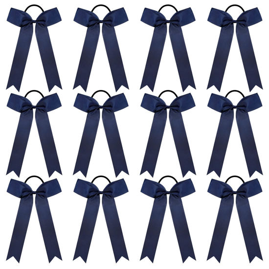 Picture of DEEKA 12 PCS Navy Blue Collegiate Style Cheer Bows for Girls Teens Softball Cheerleader Sports