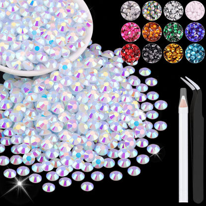 Picture of 1200PCS 6mm Resin Jelly Rhinestones in Bulk (White AB), Bedazzling Flatback Crystals Rhinestones for Crafting DIY Nail Decoration, Gems Diomand Charms for Tumbler Shoes Clothing Fabric
