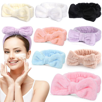 Picture of UMIKU 8 Pack Facial Headbands for Women - Soft Coral Fleece Cosmetic and Skincare Head Wraps for Makeup, Hair Care, Face Washing and Spa Gifts