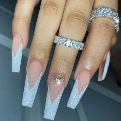 Picture of DANMANR Long Press on Nails Square French Fake Nails Full Cover Nude Acrylic False Nails for Women and Girls 24PCS (White Beige)