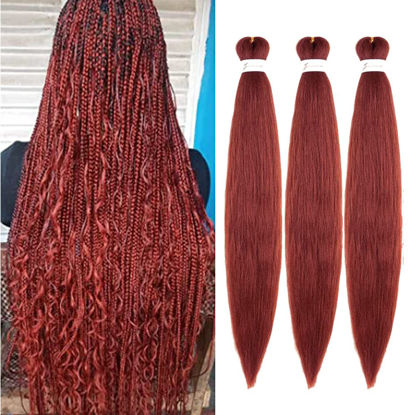 Picture of Ginger Braiding Hair Pre Stretched 3 Packs 24 Inch 350 Braiding Hair Yaki Texture, Hot Water Setting, Easy To Install Professional Synthetic Hair For Braiding(24 Inch, #350)