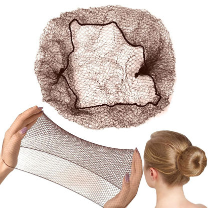 Picture of Hair Nets 20 PCS, Smilco 20 Inches Elasticity Invisible Elastic Mesh Wig Nets for Hair Bun Making Ballet Dancer Kitchen Food Serive (Brown)