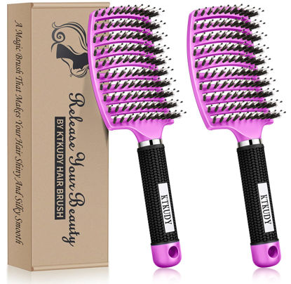 Picture of Detangling Brush Boar Bristle Hairbrush for Adult & Kids Wet or Dry Hair - KTKUDY Detangler Hair brush Getting Knots Out without Pain - Adds Shine and Makes Hair Healthier (Set of 2)