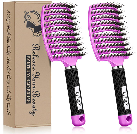 Picture of Detangling Brush Boar Bristle Hairbrush for Adult & Kids Wet or Dry Hair - KTKUDY Detangler Hair brush Getting Knots Out without Pain - Adds Shine and Makes Hair Healthier (Set of 2)