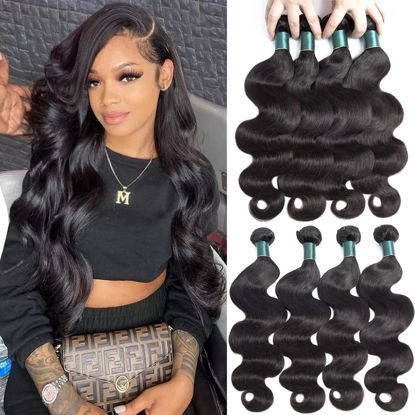 Picture of Superfect Human Hair Bundles 18 20 22 24 Inch Body Wave Bundles Human Hair 12A 100% Unprocessed Brazilian Virgin Hair Weave 4 Bundles Human Hair Natural Black Color (Body Wave 4Pcs, 18 20 22 24)