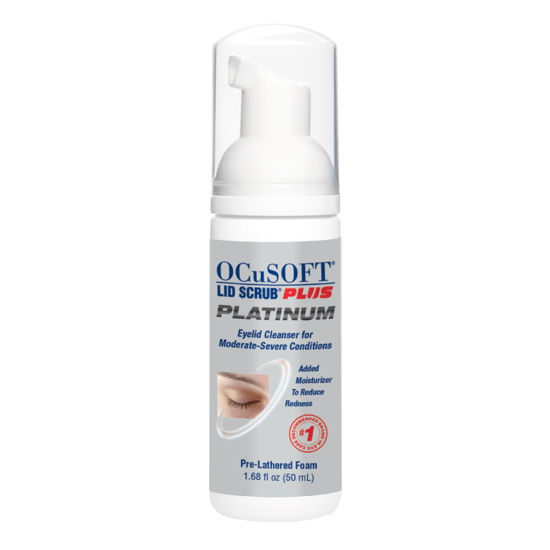 Picture of OCuSOFT Lid Scrub PLUS Platinum Extra Strength Foaming Eyelid Cleanser - Leave-On Eyelid & Eyelash Cleanser with Phytosphingosine to Remove Oil, Dirt & Makeup -1.68 fl oz