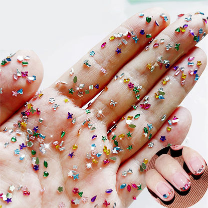 Picture of LBPEPAMZ 2000PCS Colorful Rhinestones Nail Art Charms Multi Shape Crystal Flat Back Nail Gems 3D Mini Heart Star Flower Nail Diamonds Kawaii Nail Crafts Acrylic Nail Rhinestone Diamonds for Women Nail