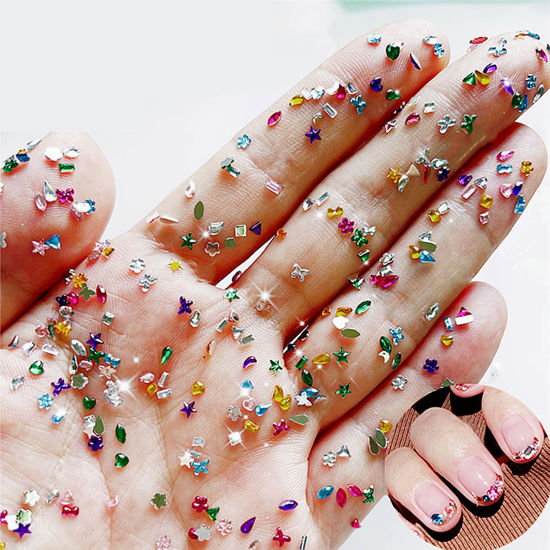 Picture of LBPEPAMZ 2000PCS Colorful Rhinestones Nail Art Charms Multi Shape Crystal Flat Back Nail Gems 3D Mini Heart Star Flower Nail Diamonds Kawaii Nail Crafts Acrylic Nail Rhinestone Diamonds for Women Nail