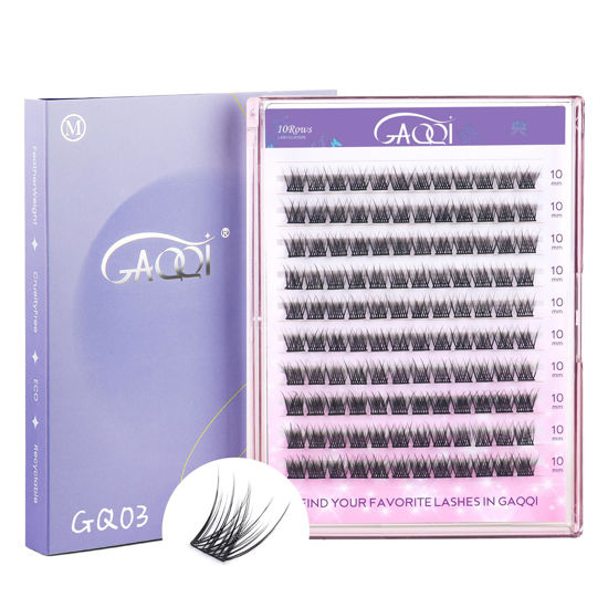 Picture of GAQQI Lash Clusters, Eyelash Clusters 120PCS C Curl Individual Lashes, Wispy Cluster Eyelash Extension 10mm Only, Natural Looking Cluster Lashes （GQ03, C Curl, 10mm)