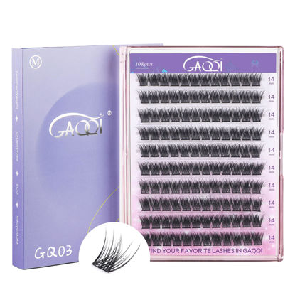Picture of GAQQI Lash Clusters, Eyelash Clusters DIY Lash Extensions D Curl Cluster Lashes 120PCS 14MM Only, Natural and Wispy Individual Lash Wisps (GQ03,14mm,D Curl)
