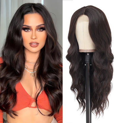 Picture of Long Brown Wig for Women 26Inch Wavy Curly Dark Brown Hair Wigs Synthetic Hair Replacement Wig Heat Resistant Hair Wig for Daily Party Use Halloween Costume Wig(26'' Dark Brown)