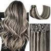Picture of Clip in Hair Extensions Real Human Hair, Honsoo Real Human Hair Balayage Hair Extensions Dark Brown to Blonde 22inch 70g 7pcs Straight Silky Blonde Hair Extensions For Women Natural Hair