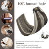 Picture of Clip in Hair Extensions Real Human Hair, Honsoo Real Human Hair Balayage Hair Extensions Dark Brown to Blonde 22inch 70g 7pcs Straight Silky Blonde Hair Extensions For Women Natural Hair