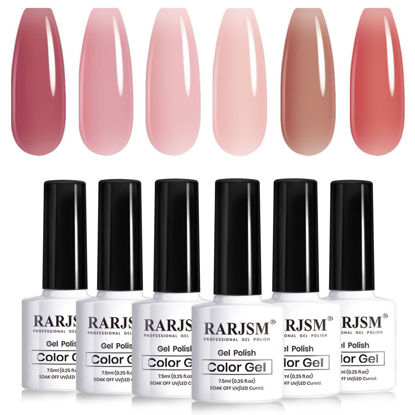 Picture of RARJSM Nude Gel Polish Set Purple Jelly Gel Nail Polish of 6 Transparent Colors 7.5ml Clear Mavue Purple Pink Sheer Rose Red Brown Autumn Winter French Manicure LED UV Gel Curing Requires Soak Off